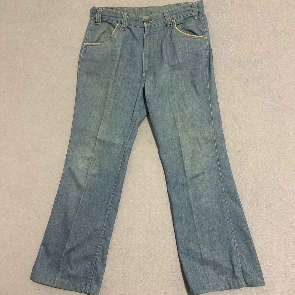 Vintage 80s Levis 525 Orange Tab Flare Jeans 34x30 Light Wash Bell Bottom